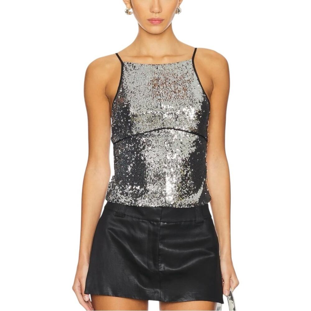 NWOT Free People James Silver Sequin Open Back Tank MEDIUM